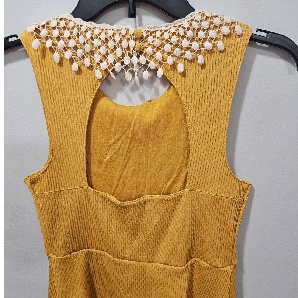 ๐ Free People Mustard Yellow Orange Crochet Collar Keyhole Back Mini Dress XS - Picture 7 of 13